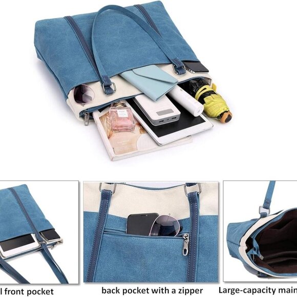 Women Canvas Tote Bag Large Capacity Laptop Purse Work Casual Shoulder - Picture 3 of 6